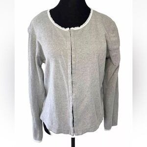 Garnet Hill Sleepwear S Top Cardigan Gray Hook & Eye Eyelet Design Lace Ribbed